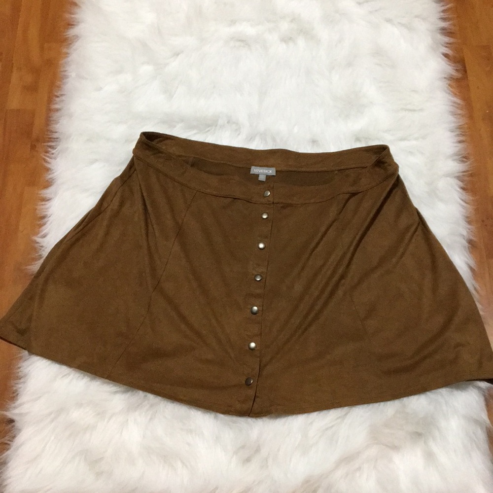 Lovesick Snap Front MicroSuede Tan Skirt 3X